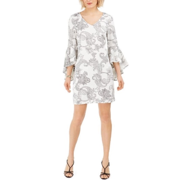 New w/ Defect MSK Petite Paisley Print Textured Knit Bell Sleeve Dress - Picture 3 of 16